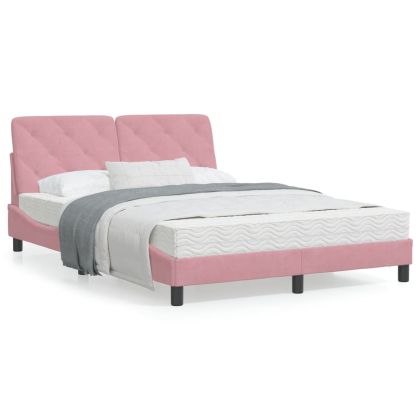 Рамка за легло с LED осветление, розова, 120x200 см, кадифе