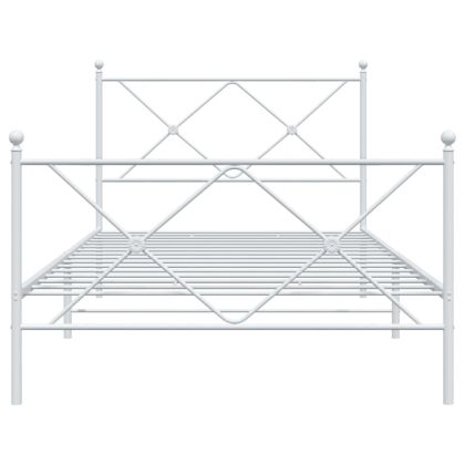 Метална рамка за легло с горна и долна табла, бяла, 100x190 см