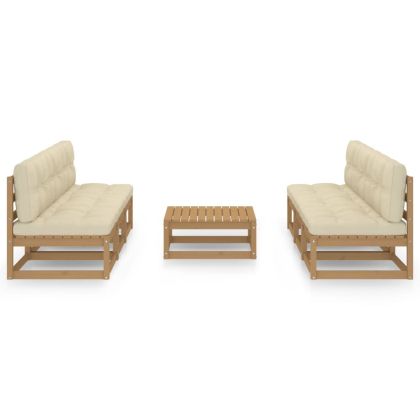 Градински лаундж комплект, 7 части, с възглавници, бор масив