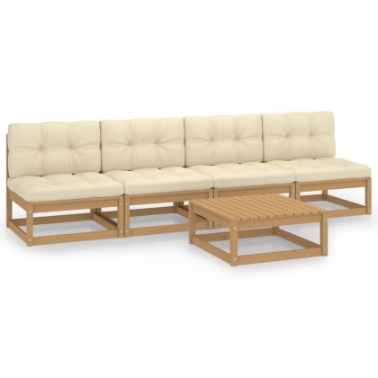 Градински лаундж комплект, 5 части, с възглавници, бор масив