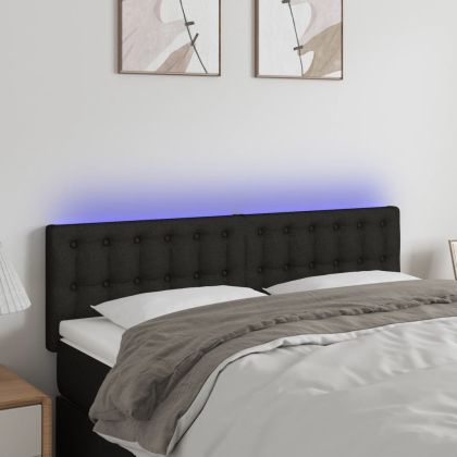 LED горна табла за легло, черна, 144x5x78/88 см, плат