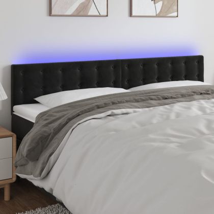 LED горна табла за легло, черна, 160x5x78/88 см, кадифе