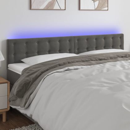 LED горна табла за легло, тъмносива, 180x5x78/88 см, кадифе