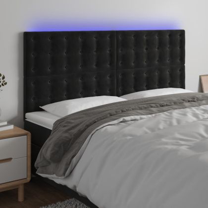 LED горна табла за легло, черна, 180x5x118/128 см, кадифе