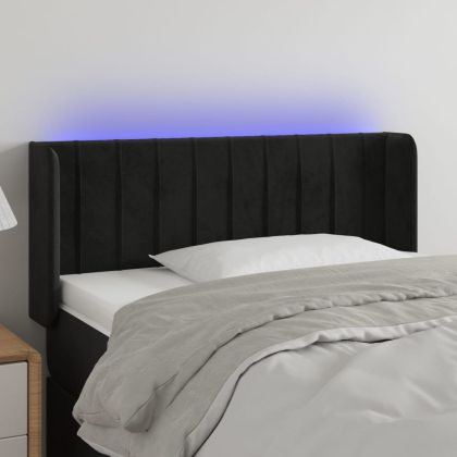 LED горна табла за легло, черна, 103x16x78/88 см, кадифе