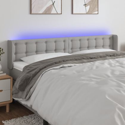 LED горна табла за легло, светлосива, 183x16x78/88 см, плат
