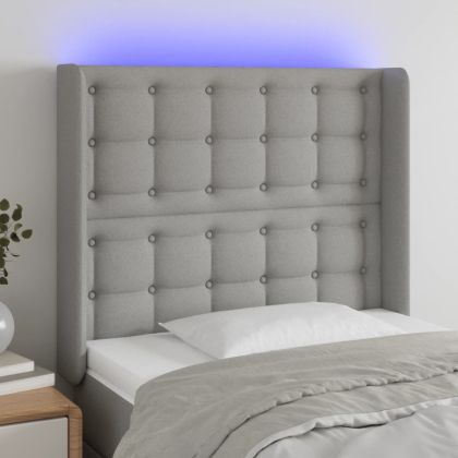 LED горна табла за легло, светлосива, 93x16x118/128 см, плат