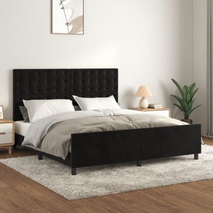 Рамка за легло с табла, черна, 180x200 см, кадифе
