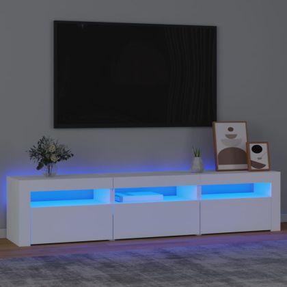 ТВ шкаф с LED осветление, бял, 180x35x40 см