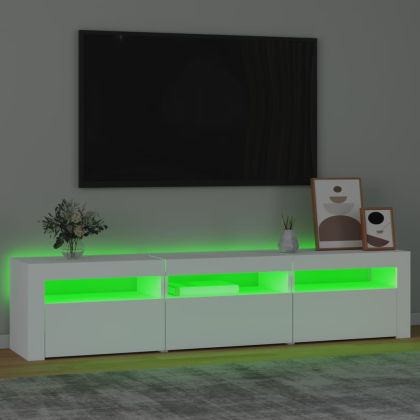 ТВ шкаф с LED осветление, бял, 180x35x40 см