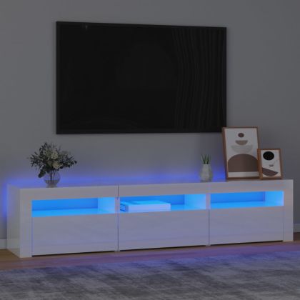 ТВ шкаф с LED осветление, бял гланц, 180x35x40 см