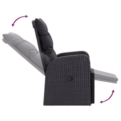 Накланящи градински столове с възглавници 2 бр черни полиратан