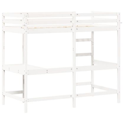 Таванско легло с бюро бяло 90x190 см масивна дървесина бор