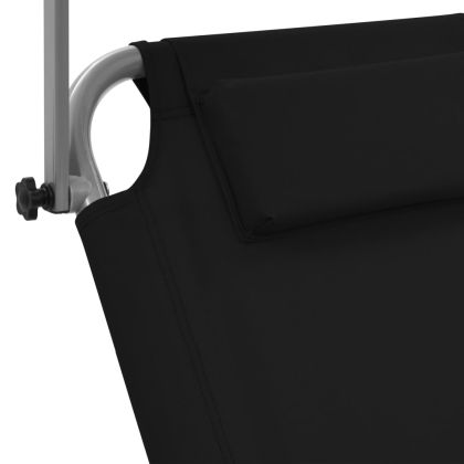 Сгъваем шезлонг с козирка и колелца, стомана, черен