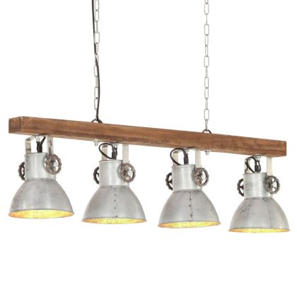 Индустриална лампа за таван, сребриста, E27, мангово дърво