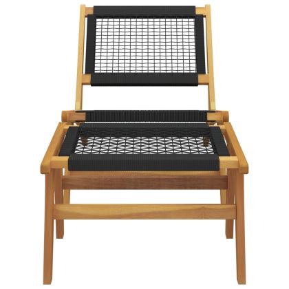 Градински стол с поставка за крака тик масив и полиестер