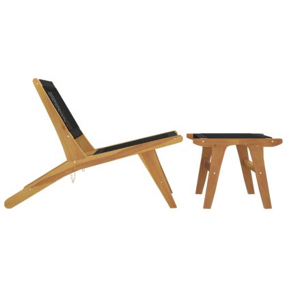 Градински стол с поставка за крака тик масив и полиестер