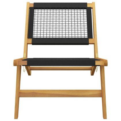 Градински стол с поставка за крака тик масив и полиестер