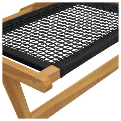 Градински стол с поставка за крака тик масив и полиестер