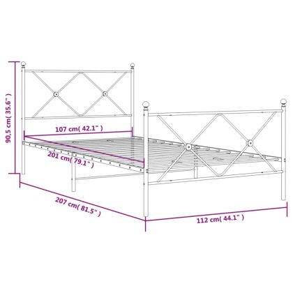 Метална рамка за легло с горна и долна табла, черна, 107x203 см