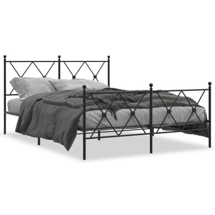 Метална рамка за легло с горна и долна табла, черна, 140x200 см