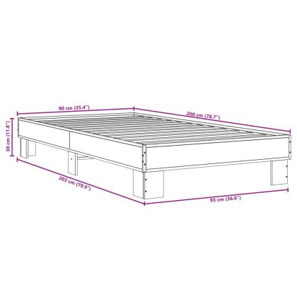 Рамка за легло, кафяв дъб, 90x200 см, инженерно дърво и метал