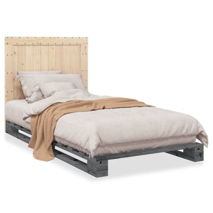 Рамка за легло с табла, сива, 100x200 см, борово дърво масив