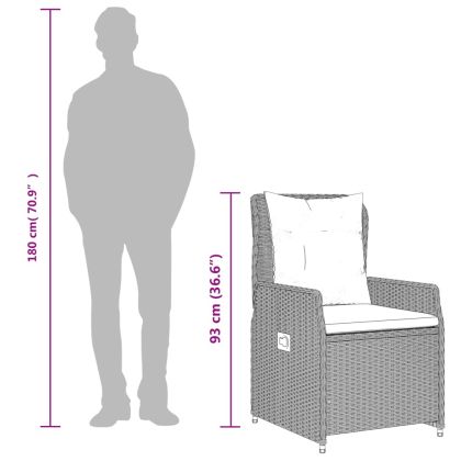 Накланящи се градински столове, 2 бр, светлосив, полиратан