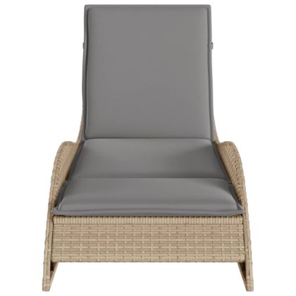 Шезлонг с възглавница, бежов, 60x205x73 см, полиратан