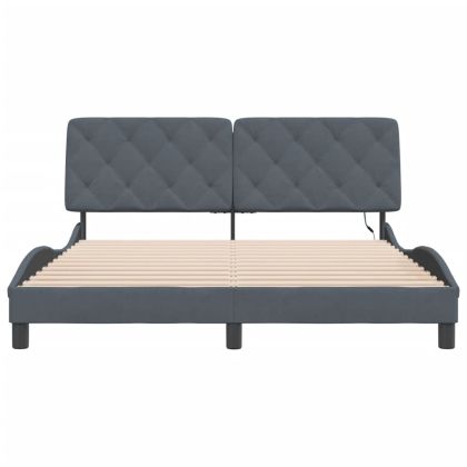 Рамка за легло с LED осветление без матрак, тъмносива, 160x200 см, кадифе