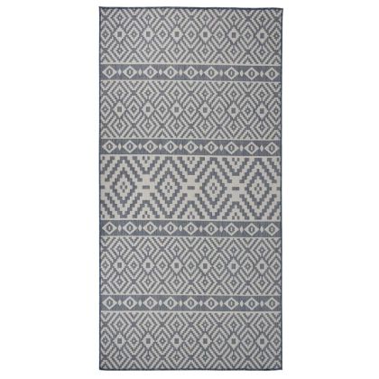 Градински плоскотъкан килим, 100x200 см, сини шевици