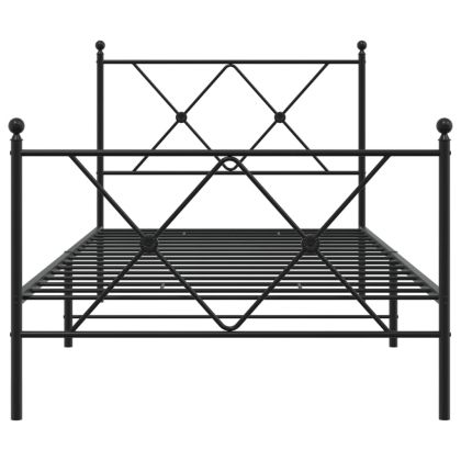 Метална рамка за легло с горна и долна табла, черна, 90x190 см