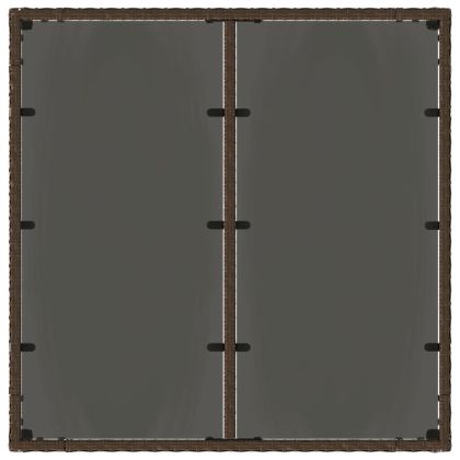 Градинска маса със стъклен плот кафява 90x90x75 см полиратан