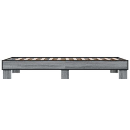 Рамка за легло, сив сонома, 100x200 см, инженерно дърво и метал