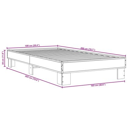 Рамка за легло, сив сонома, 100x200 см, инженерно дърво и метал
