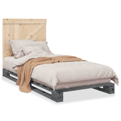 Рамка за легло с табла, сива, 90x200 см, борово дърво масив