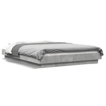 Рамка за легло с LED осветление, бетонно сива, 140x200 см