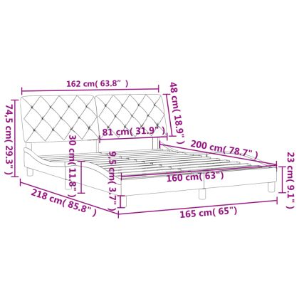 Рамка за легло без матрак, тъмносива, 160x200 см, кадифе