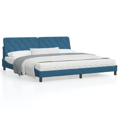 Рамка за легло с табла, синя, 200x200 см, кадифе