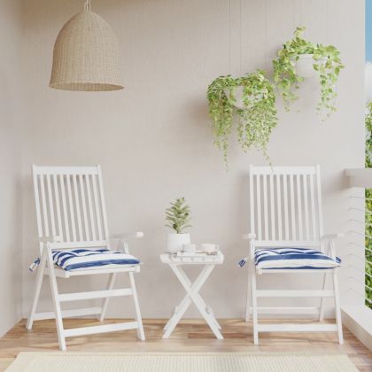 Възглавници за столове 2 бр синьо и бяло райе 40x40x7 см плат