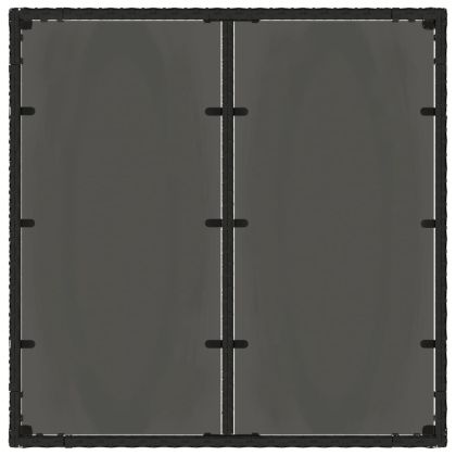 Градинска маса със стъклен плот, черна, 90x90x75 см, полиратан