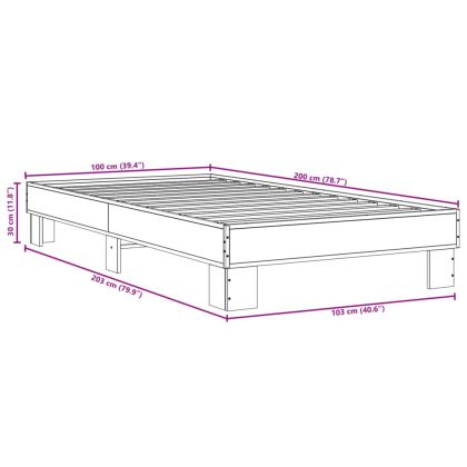 Рамка за легло, черна, 100x200 см, инженерно дърво и метал