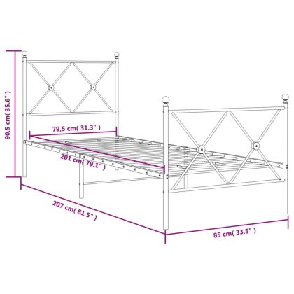 Метална рамка за легло с горна и долна табла, черна, 80x200 см