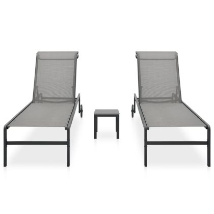 Шезлонги, 2 бр, с масичка, textilene и стомана