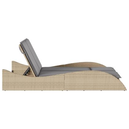 Шезлонг с възглавници, бежов, 114x205x73 см, полиратан