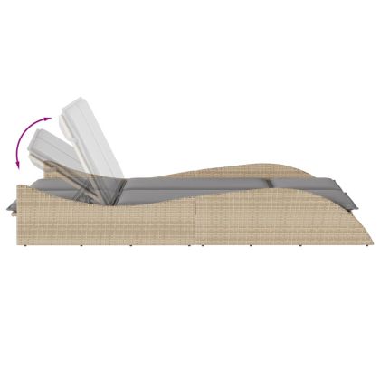 Шезлонг с възглавници, бежов, 114x205x73 см, полиратан
