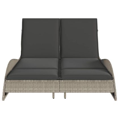 Шезлонг с възглавници, светлосив, 114x205x73 см, полиратан