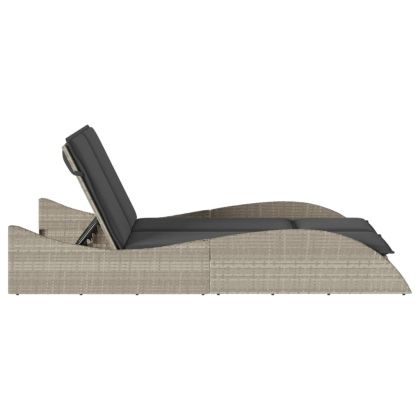 Шезлонг с възглавници, светлосив, 114x205x73 см, полиратан