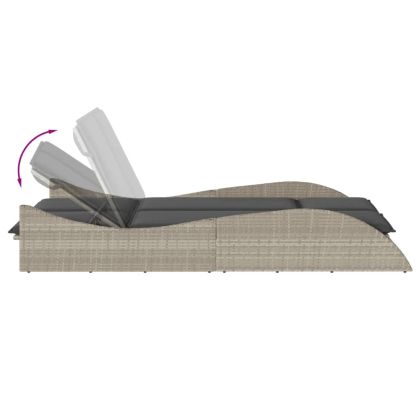 Шезлонг с възглавници, светлосив, 114x205x73 см, полиратан