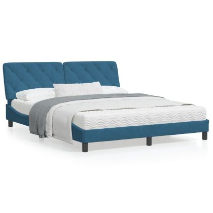 Рамка за легло с табла, синя, 160x200 см, кадифе